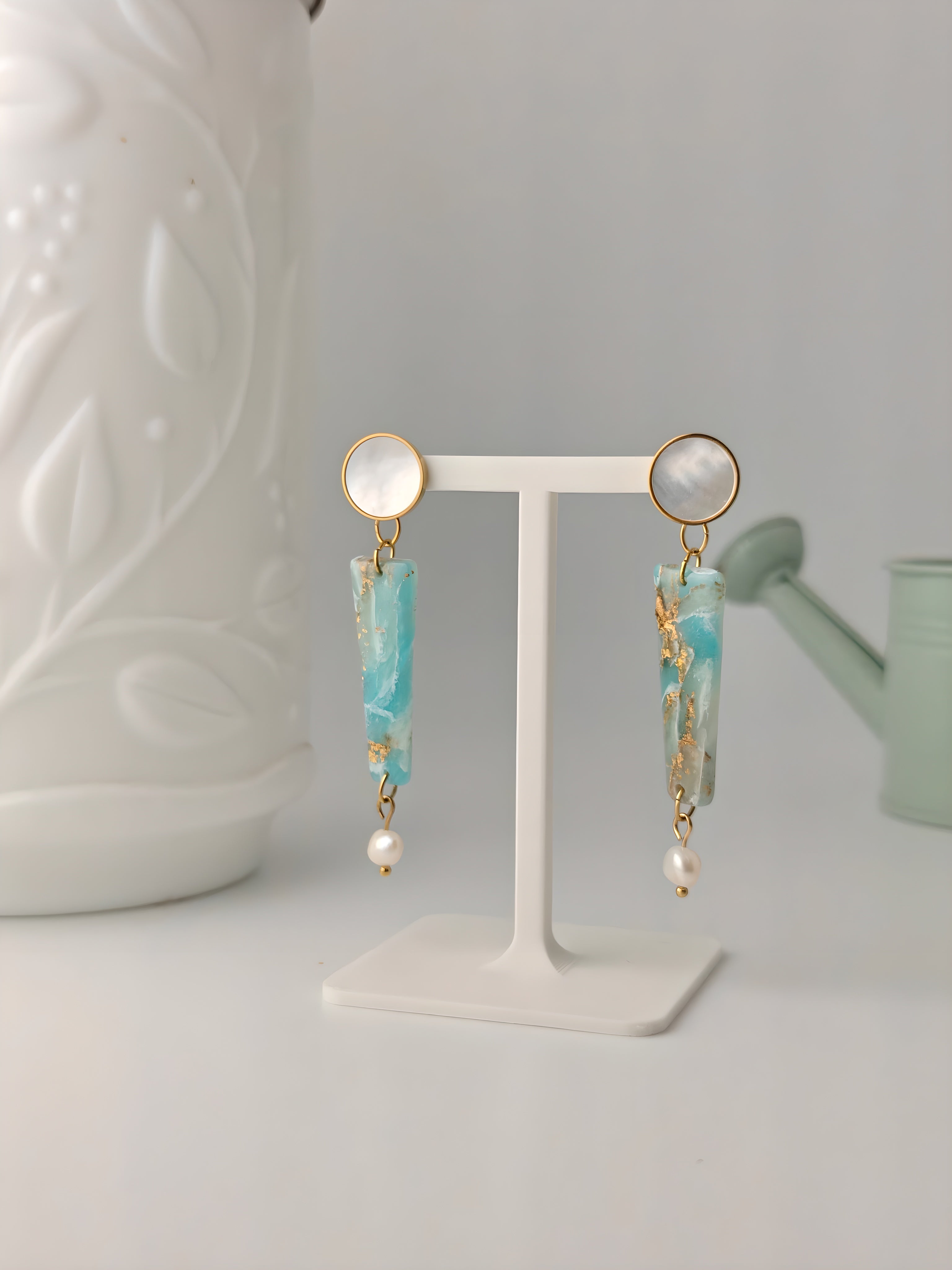 Inconnu turquoise, boucles d'oreilles polymère — Ora Angers