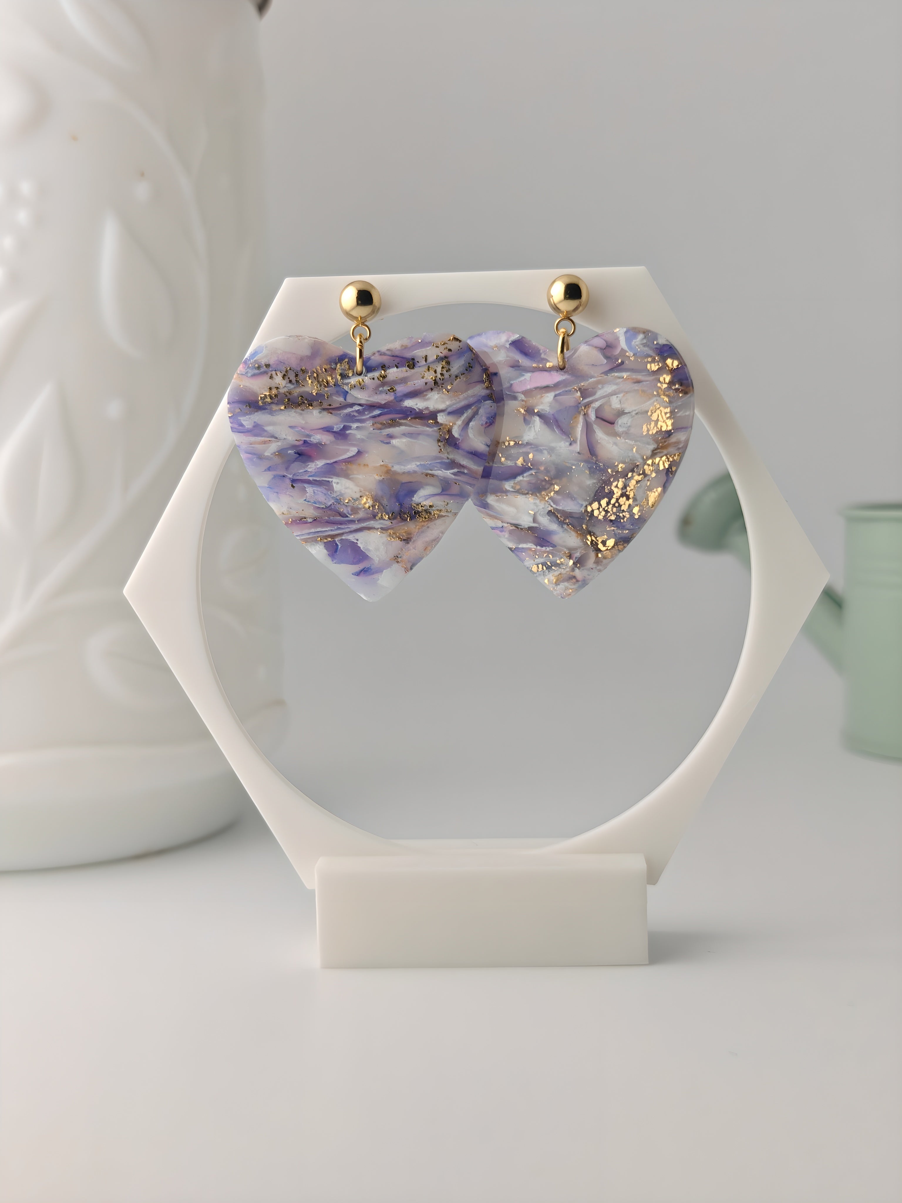 Lucile violet, boucles d'oreilles polymère — Ora Angers