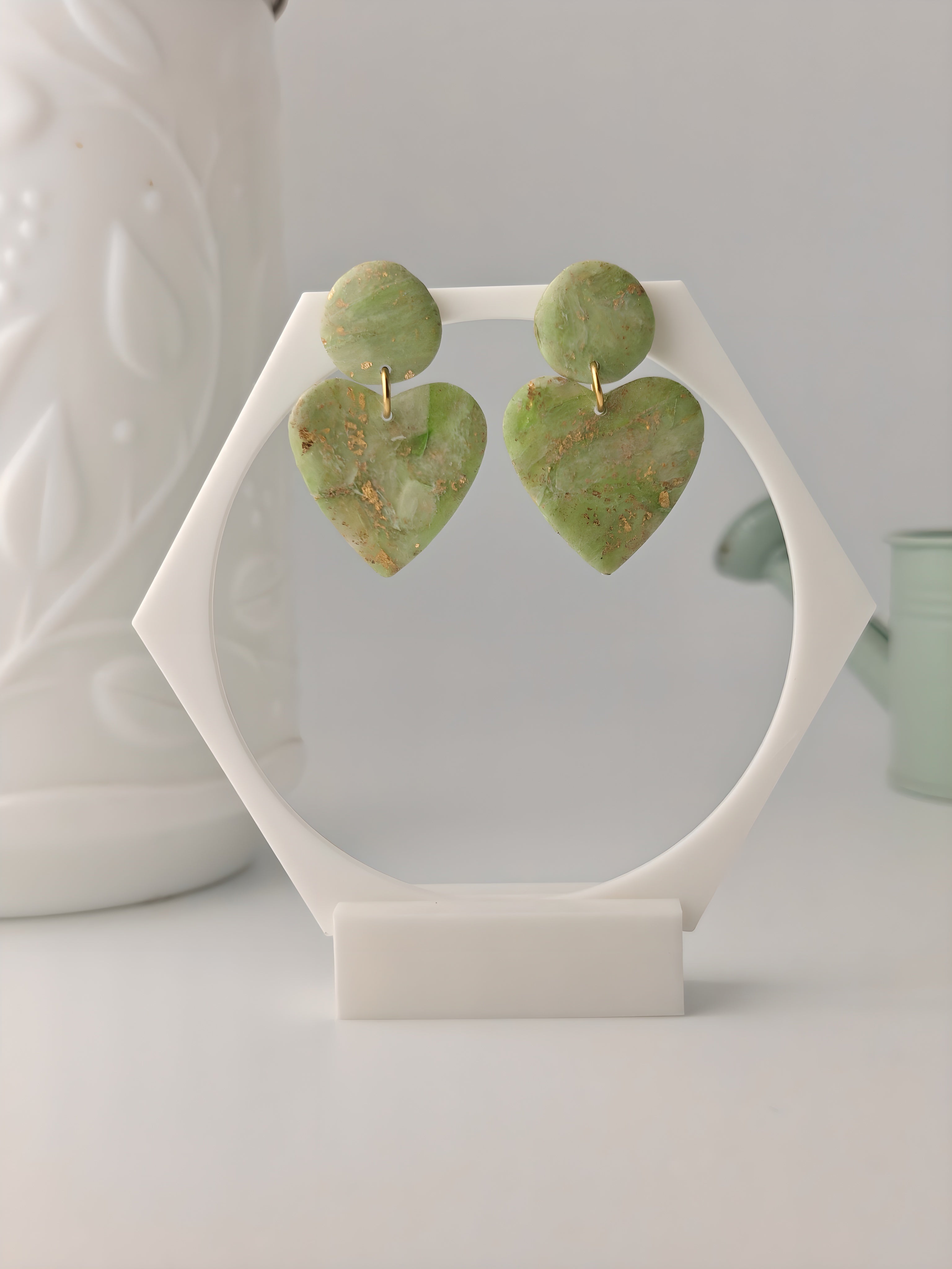 Raymonde vert, boucles d'oreilles polymère — Ora Angers