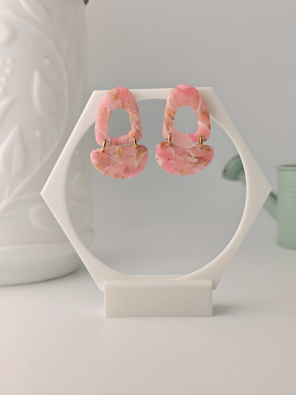 Rita rose, boucles d'oreilles polymère — Ora Angers