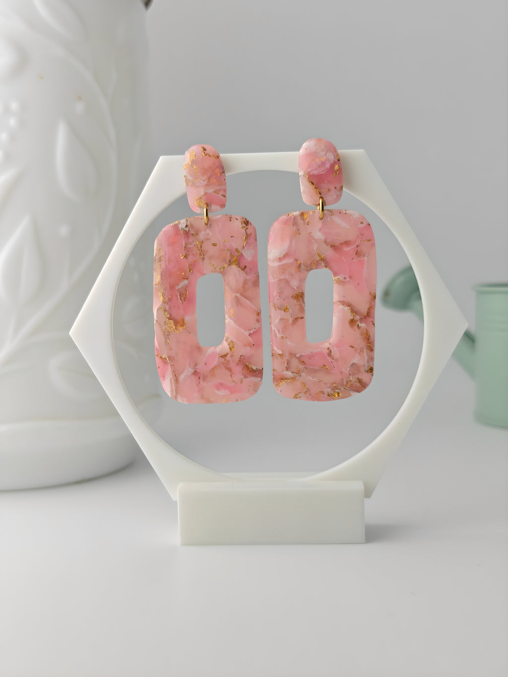 Sibylle rose, boucles d'oreilles polymère — Ora Angers