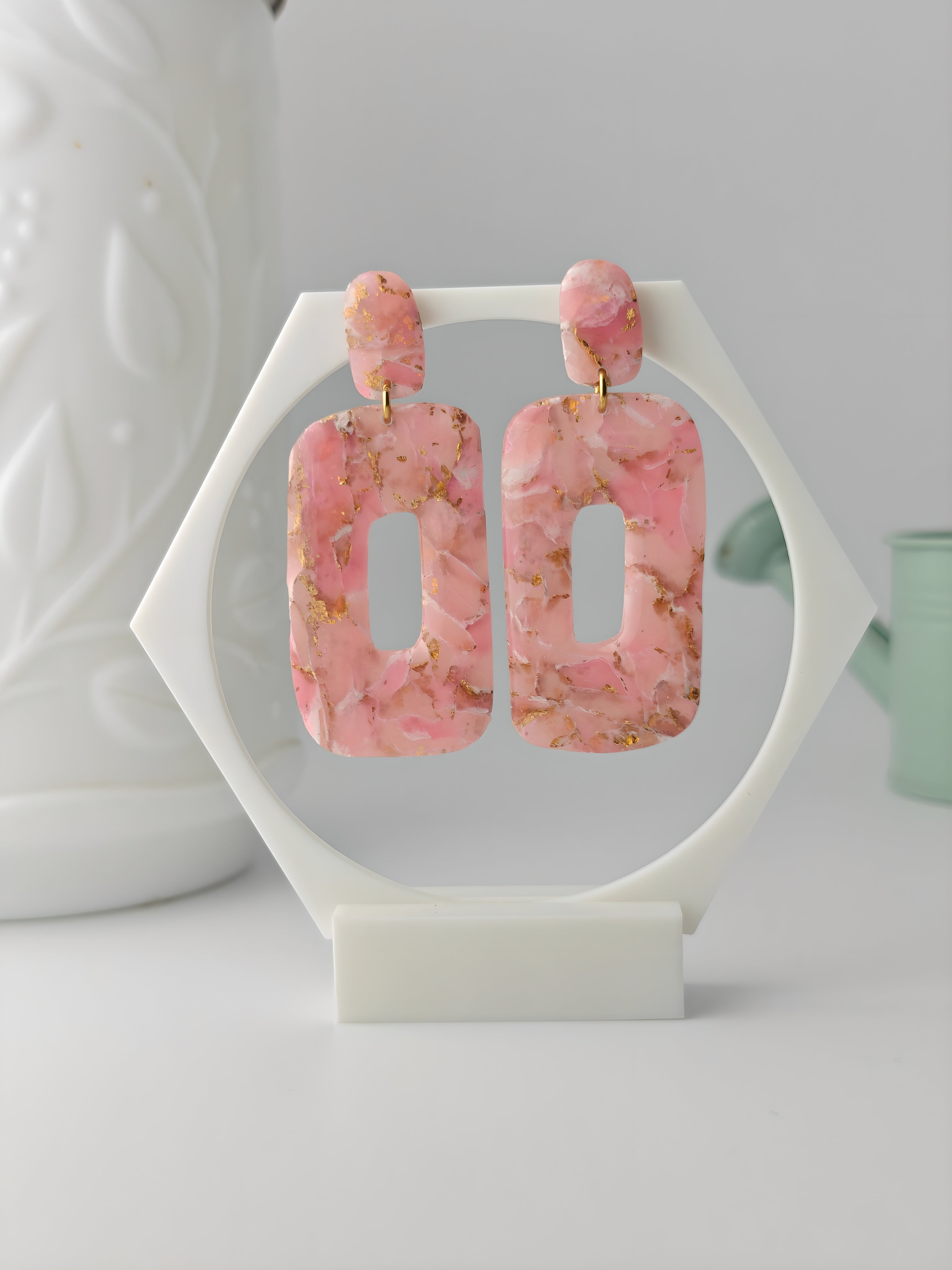 Sibylle rose, boucles d'oreilles polymère — Ora Angers