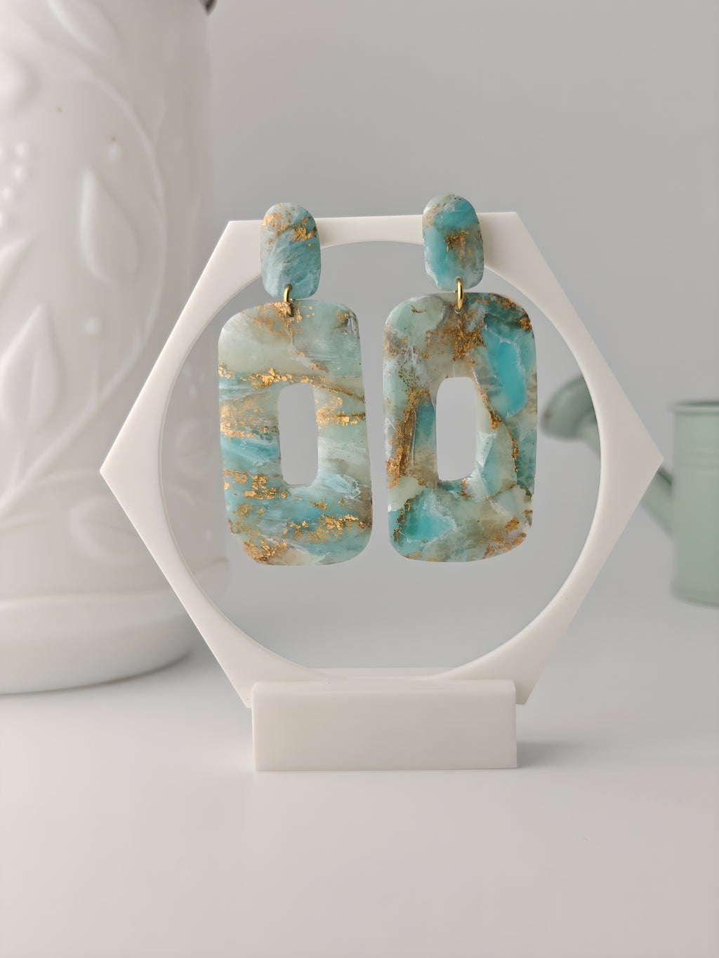 Sibylle turquoise, boucles d'oreilles polymère — Ora Angers