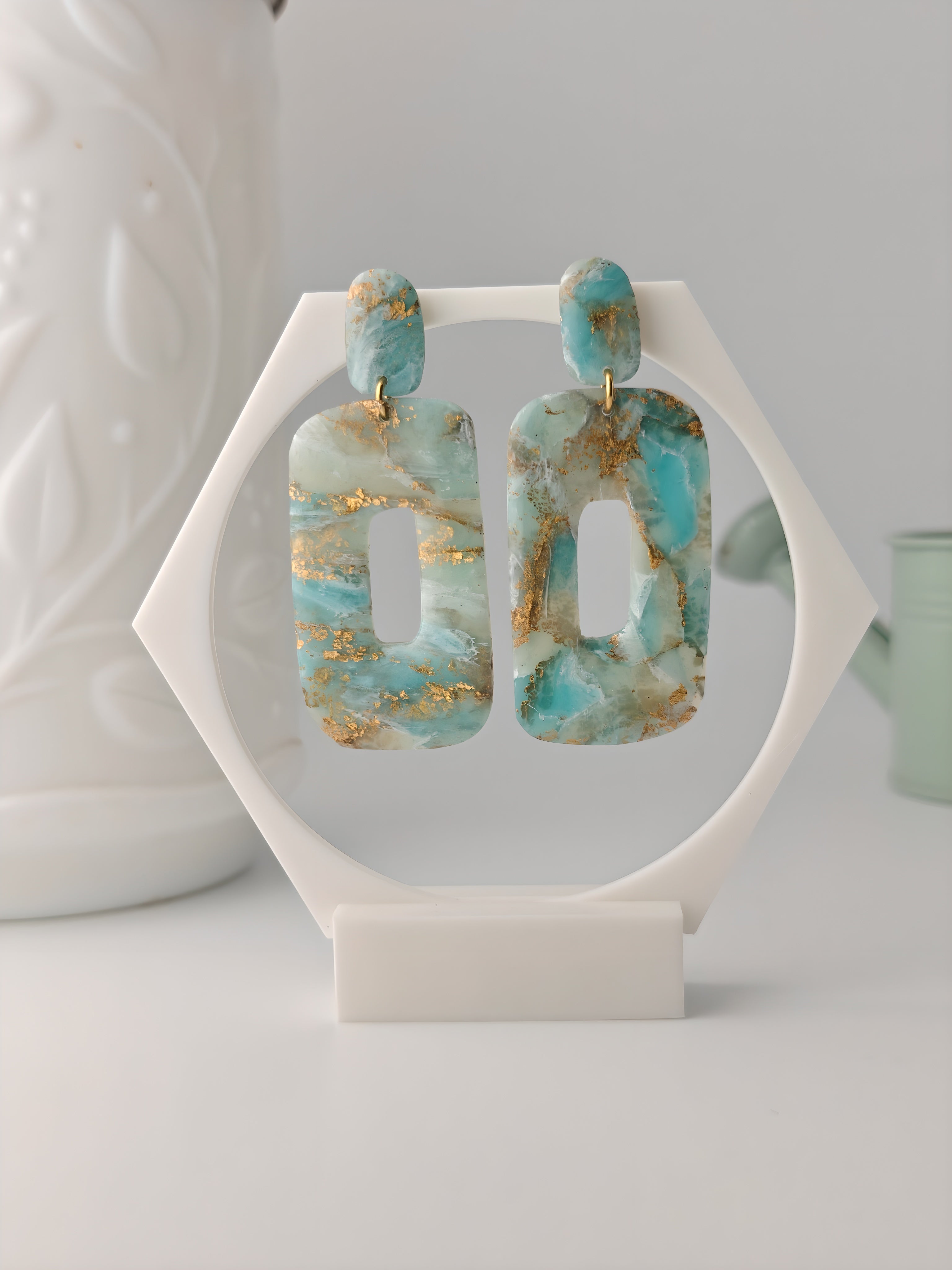 Sibylle turquoise, boucles d'oreilles polymère — Ora Angers
