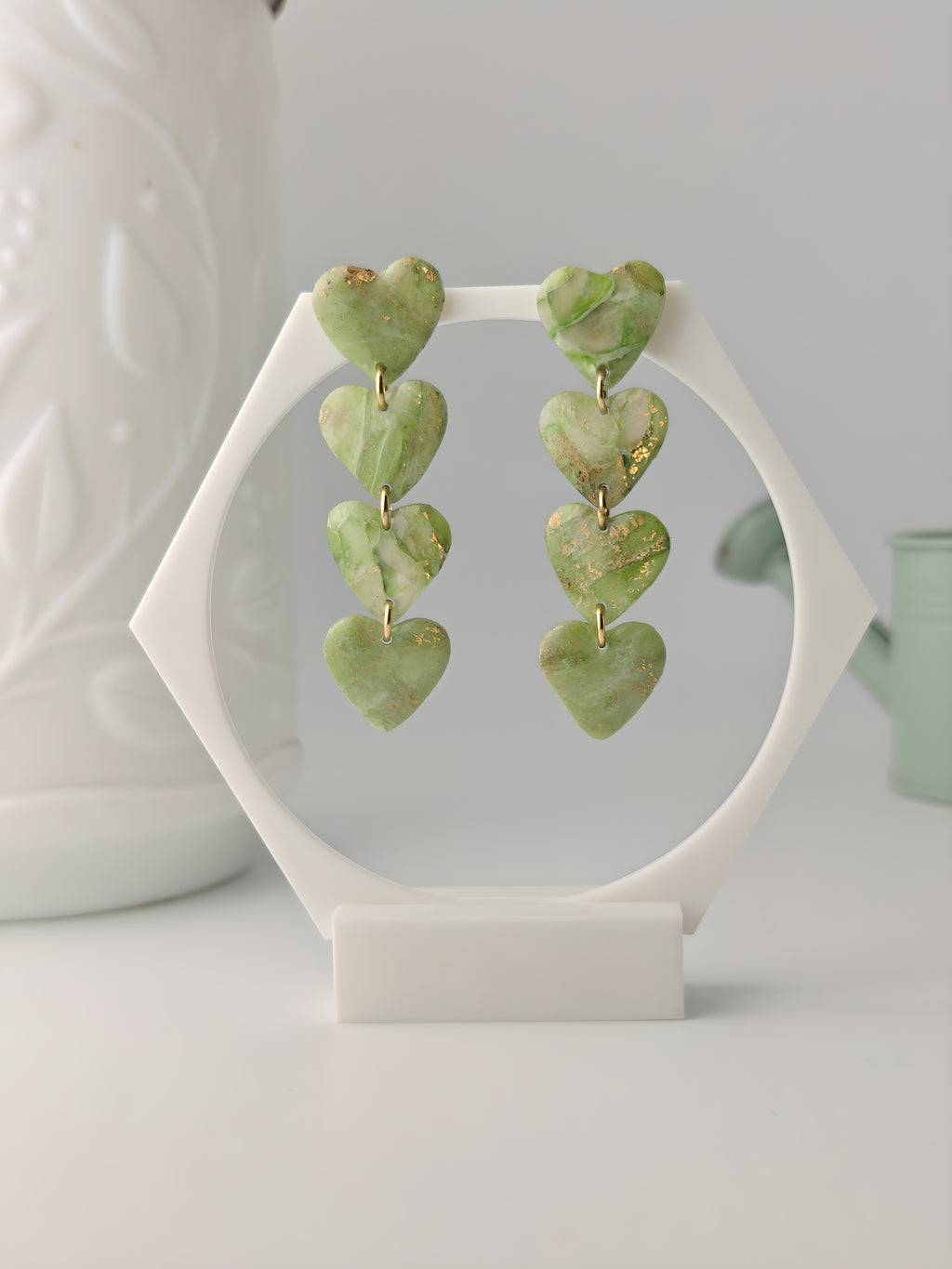 Valentine vert, boucles d'oreilles polymère — Ora Angers