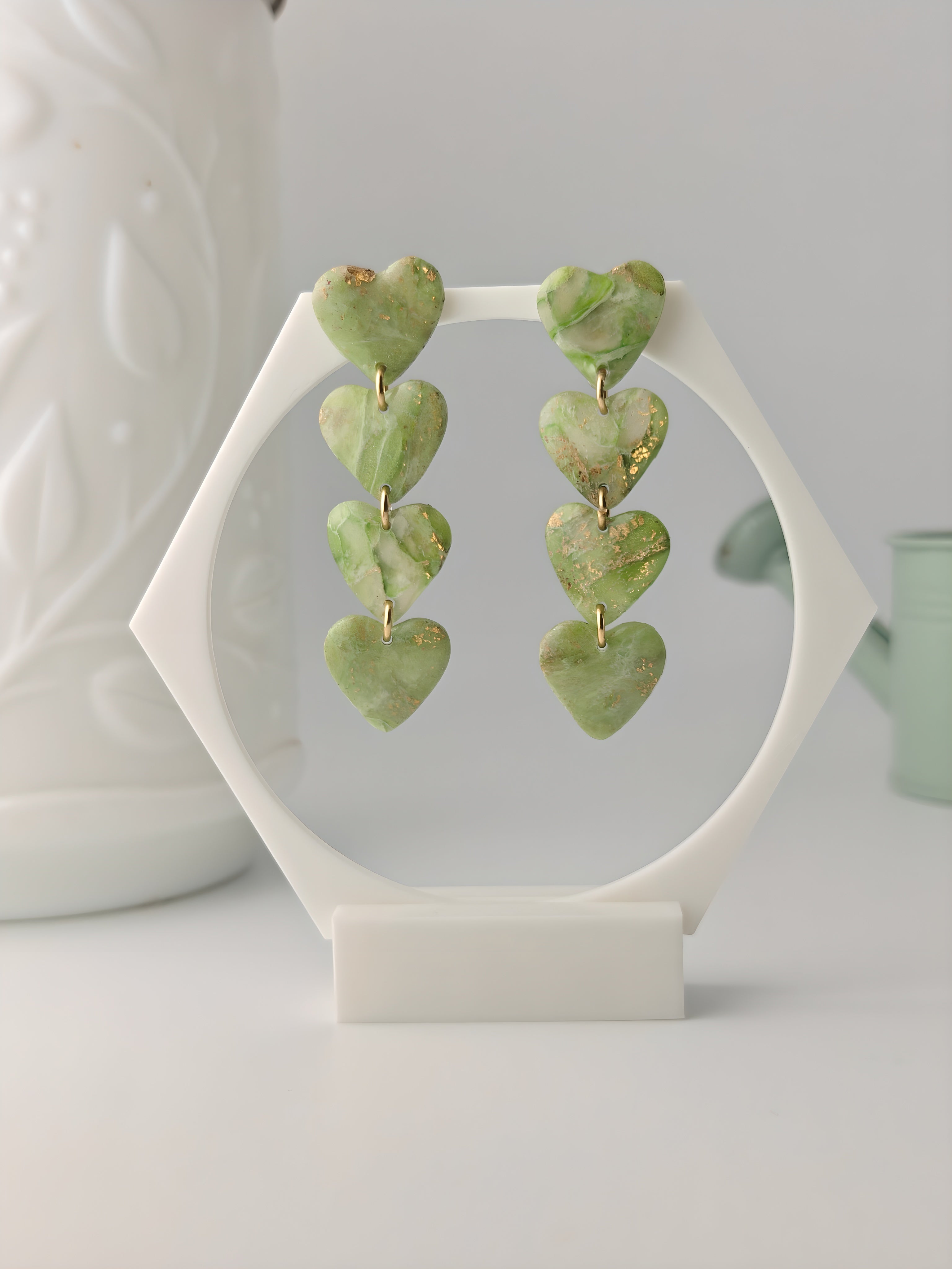 Valentine vert, boucles d'oreilles polymère — Ora Angers